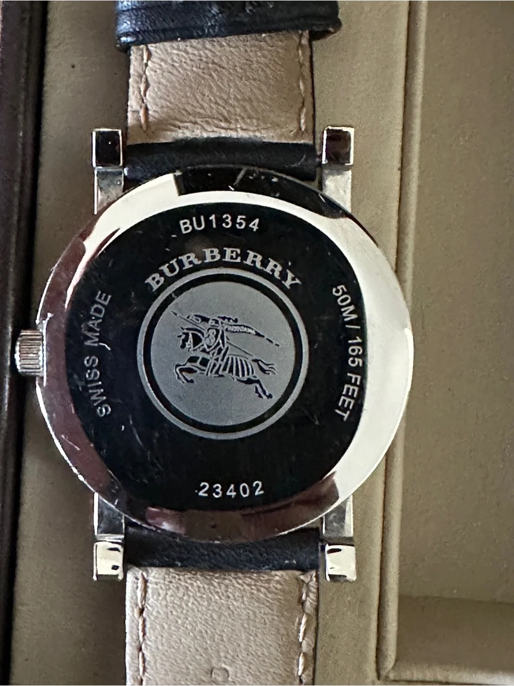 BURBERRY BU1354 50M/ 165 FEET Steel Quartz Black Dial Heritage Band Watch